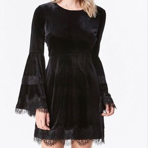 AQUA - black velvet bell sleeve mini dress Sz S
